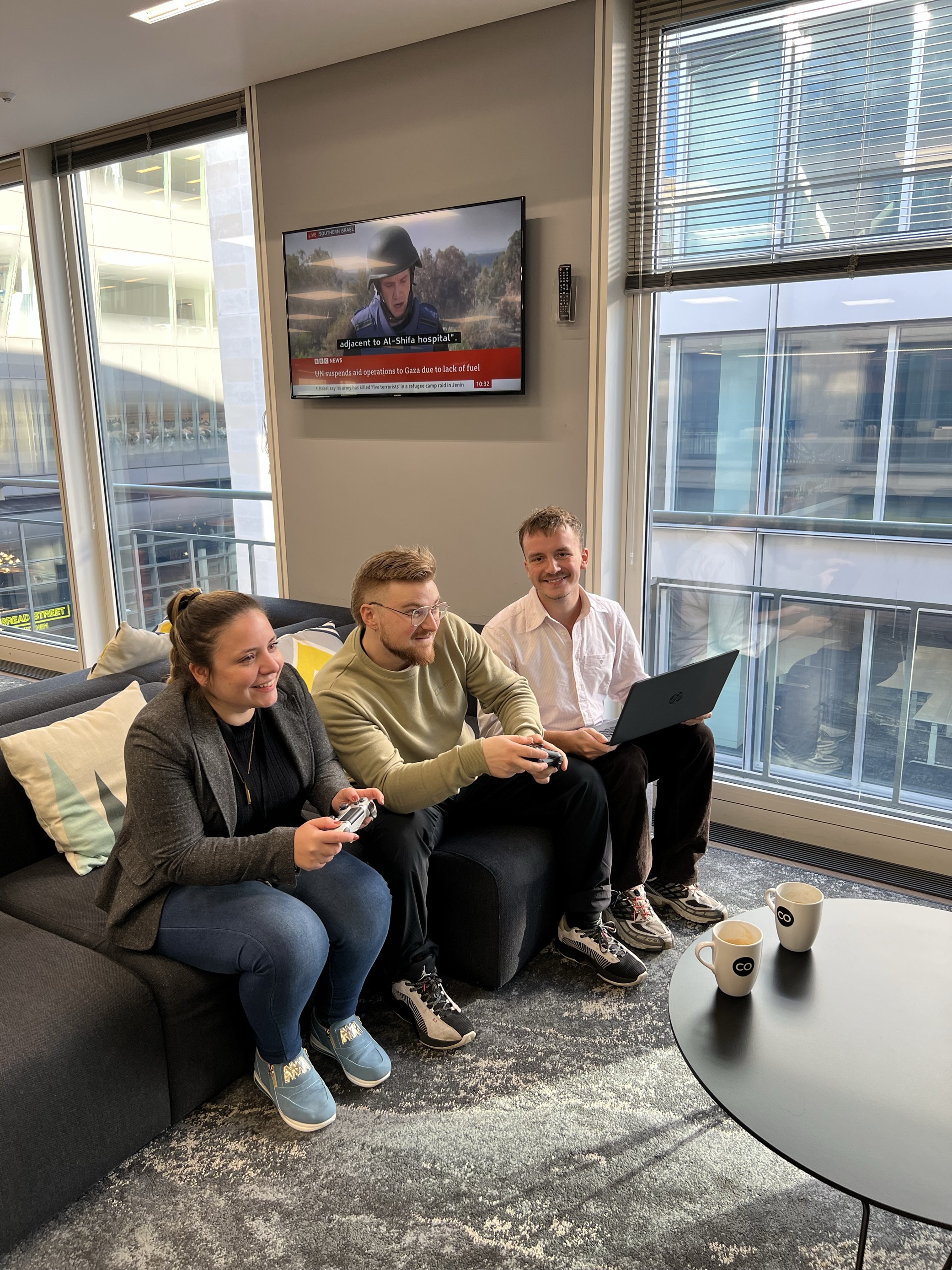 People enjoying work perks